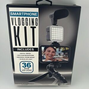 Smartphone Vlogging Kit-Tripod,Microphone,Phone Mount,LED Light-Brand New